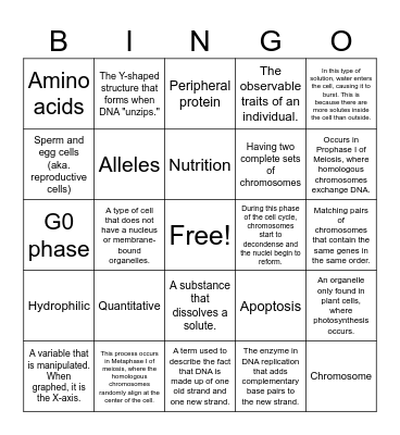 BIOLOGY VOCAB Bingo Card
