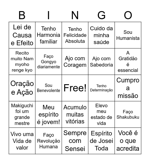 Bingo do Budismo Bingo Card