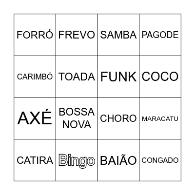 Ritmos Brasileiros Bingo Card