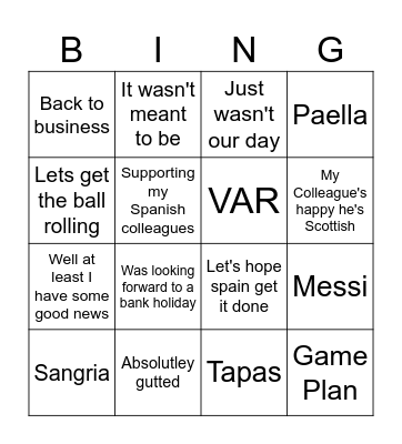 UK FBA Sprint: World Cup Edition Bingo Card