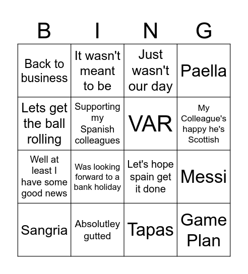 UK FBA Sprint: World Cup Edition Bingo Card
