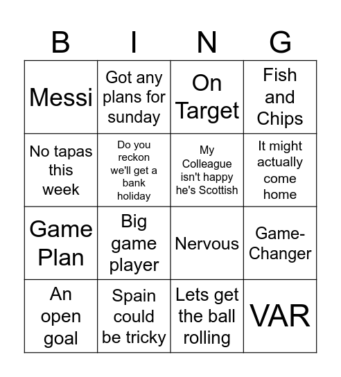 UK FBA SPRINT World Cup Edition Bingo Card