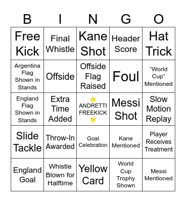 Semifinal Argentina VS England Bingo Card