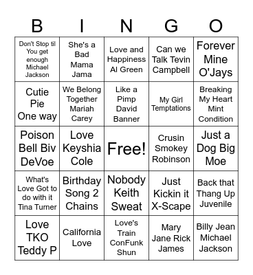 Hip Hop and R&B Bingo Card