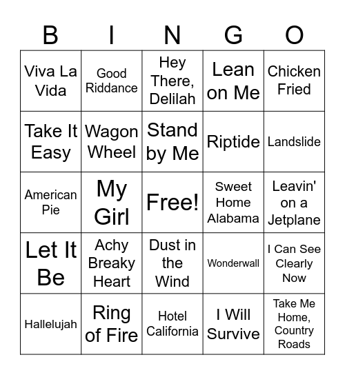 MUSIC! Bingo Card