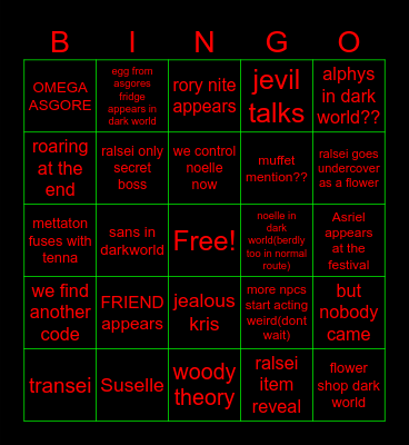 deltarune chapter 5 bingo Card