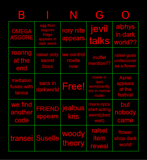 deltarune chapter 5 bingo Card