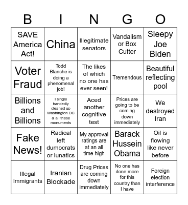 Ayatollah Complaini "Speech" Bingo Card