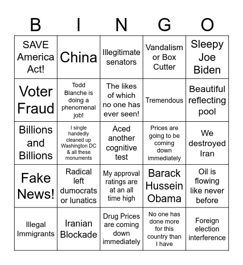 Ayatollah Complaini "Speech" Bingo Card