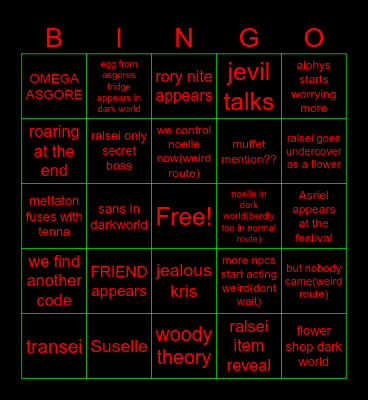 deltarune chapter 5 bingo Card
