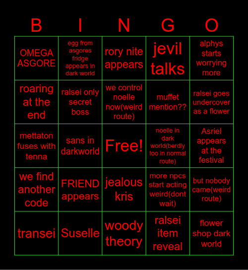deltarune chapter 5 bingo Card