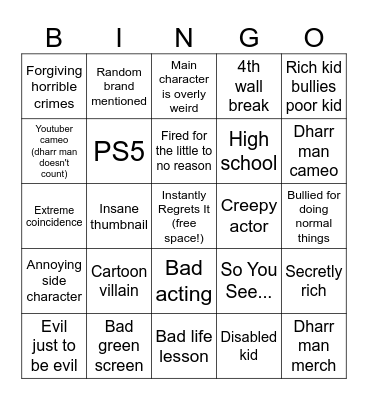 Dharr Man Bingo Card
