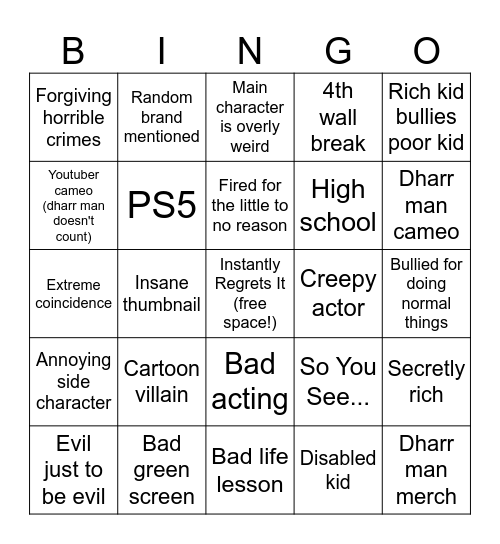 Dharr Man Bingo Card