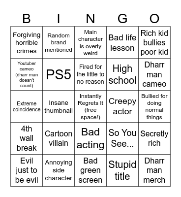 Dharr Man Bingo Card