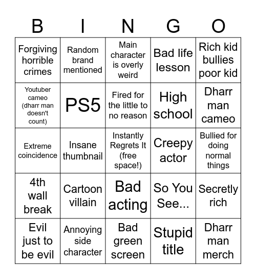 Dharr Man Bingo Card