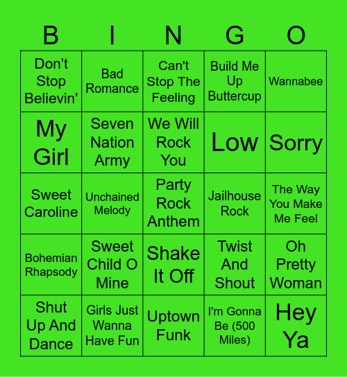 Most Recognizable Songs No 1 Bingo Card