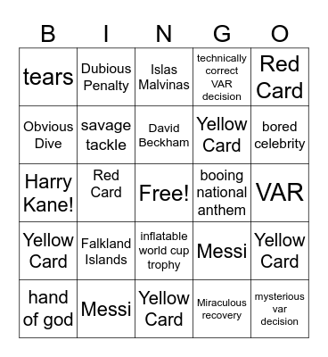 Argentina vs England Bingo Card
