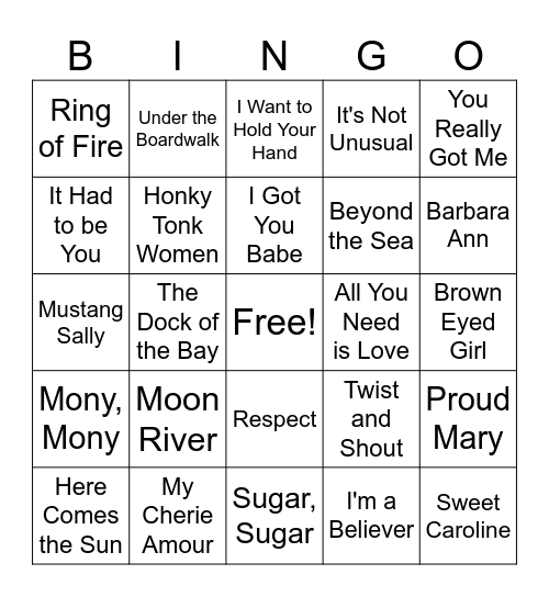 60's His (set 1) Bingo Card