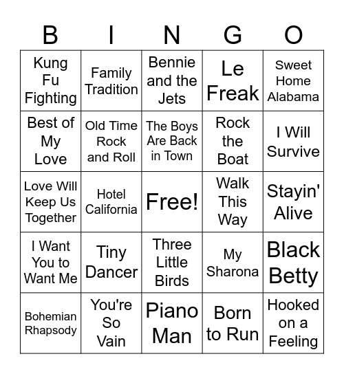 70's Hits (set 1) Bingo Card