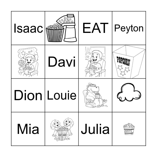 KIndergarten Popcorn Bingo Card
