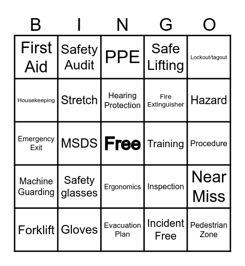 SAFETY BINGO Card