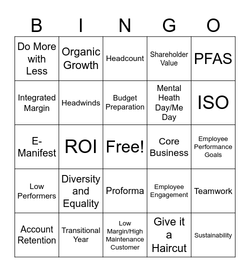 WM Lingo Bingo Card