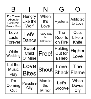 28 MB 80's Hits Rd 2 Bingo Card