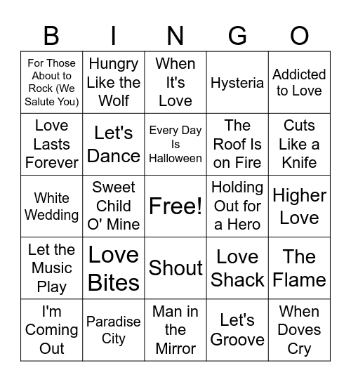 28 MB 80's Hits Rd 2 Bingo Card
