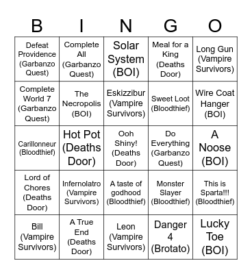 Gamer Bingo Card