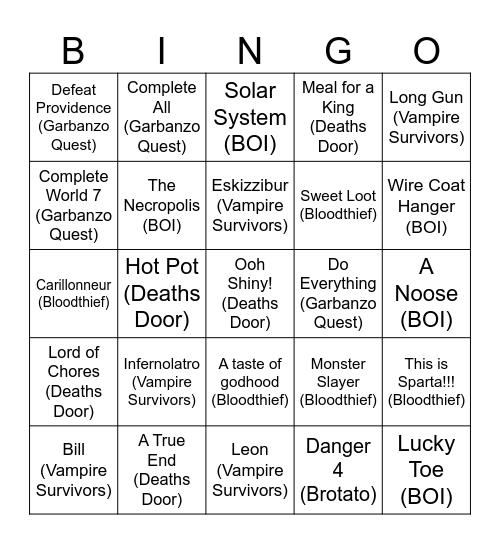 Gamer Bingo Card