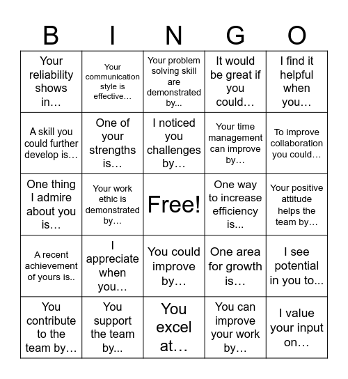 Feedback BINGO Card
