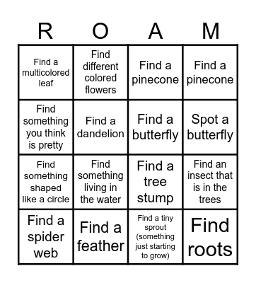 Nature Walk Bingo Card