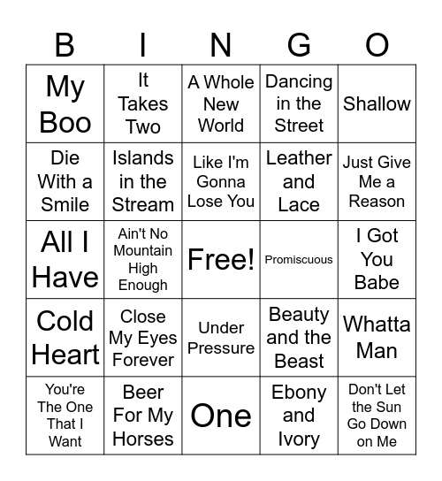 Duets (set 1) Bingo Card