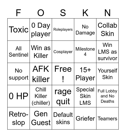 Forsaken Bingo (real) Bingo Card