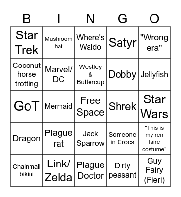 Renaissance Faire Bingo Card