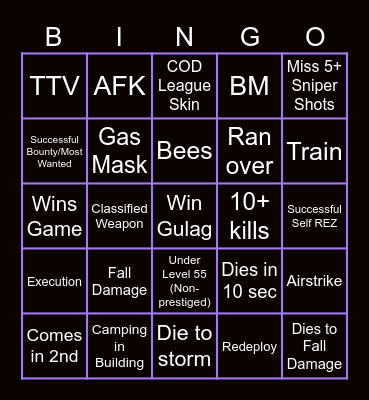 Warzone Bingo Card
