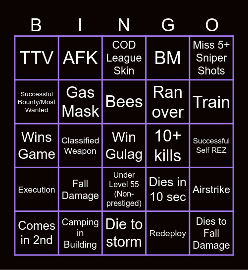 Warzone Bingo Card