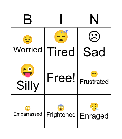 Zones of Regulation Bingo Card