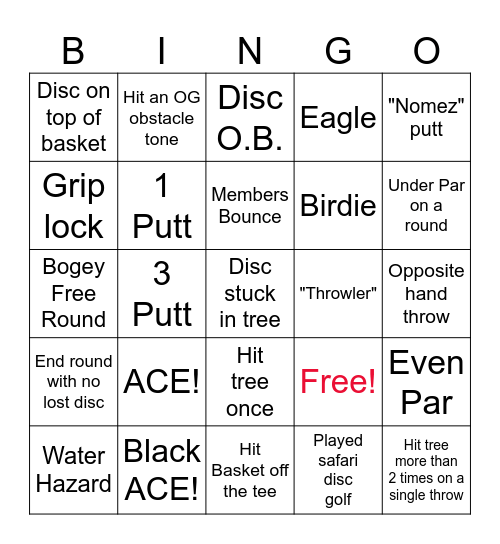 Disc Golf Bingo Card