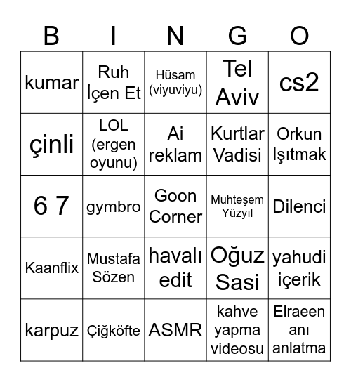 TİKTOS Bingo Card