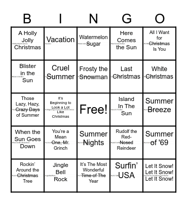 Music Bingo Card