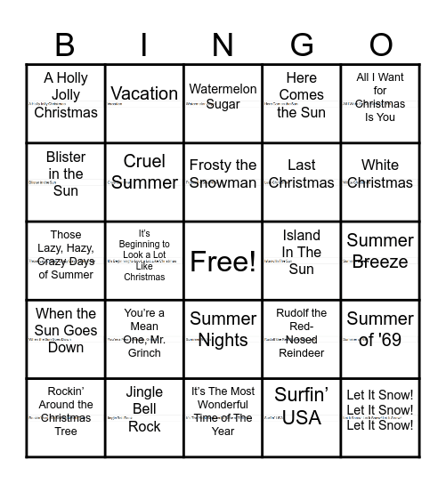 Music Bingo Card
