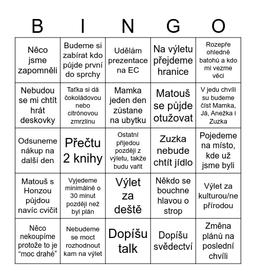 Dovolená Slovinsko 2026 Bingo Card