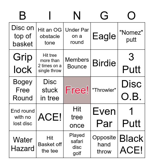 Disc Golf Bingo Card