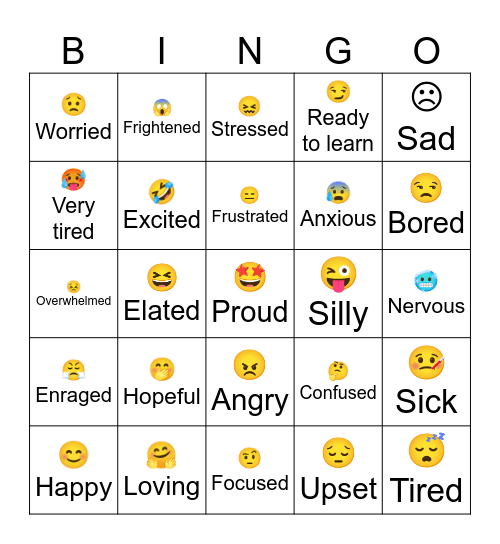 Zones of Regulation Bingo Card