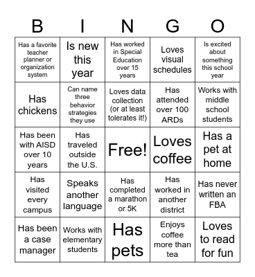 Find Someone Who... Bingo Card