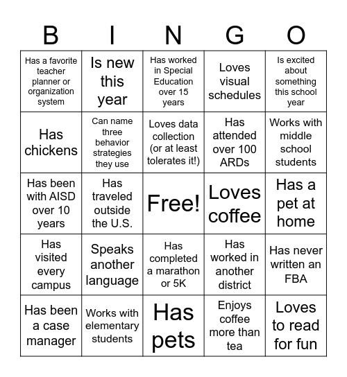 Find Someone Who... Bingo Card