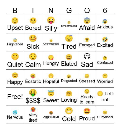 Zones of Regulation Bingo Card