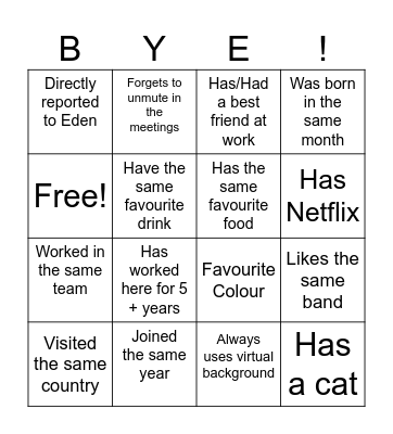 All about Eden Bingo Card