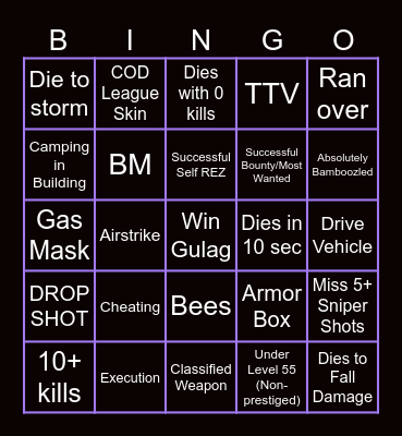 Warzone Bingo Card